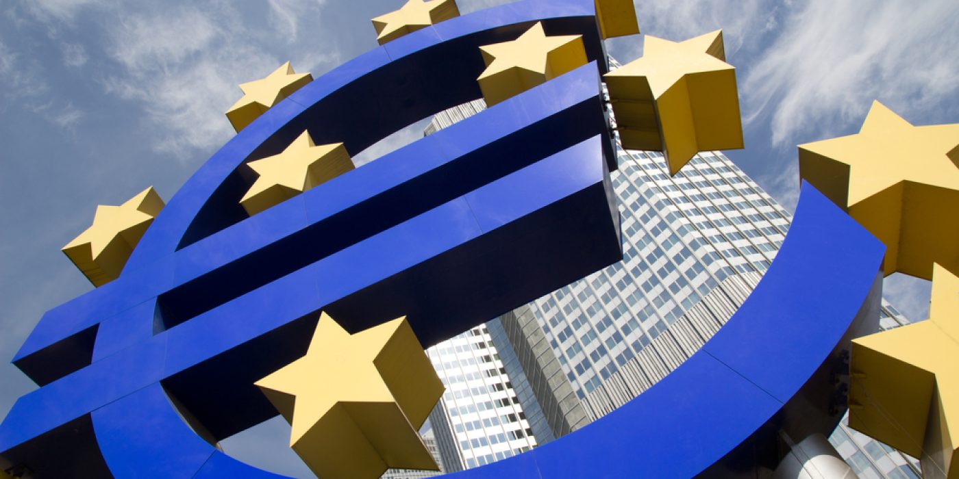 FRANKFURT, GERMANY - AUG 23: The Famous Big Euro Sign at the European Central Bank on August 23, 2012 in Frankfurt, Germany. The bank was established by the Treaty of Amsterdam in 1998.